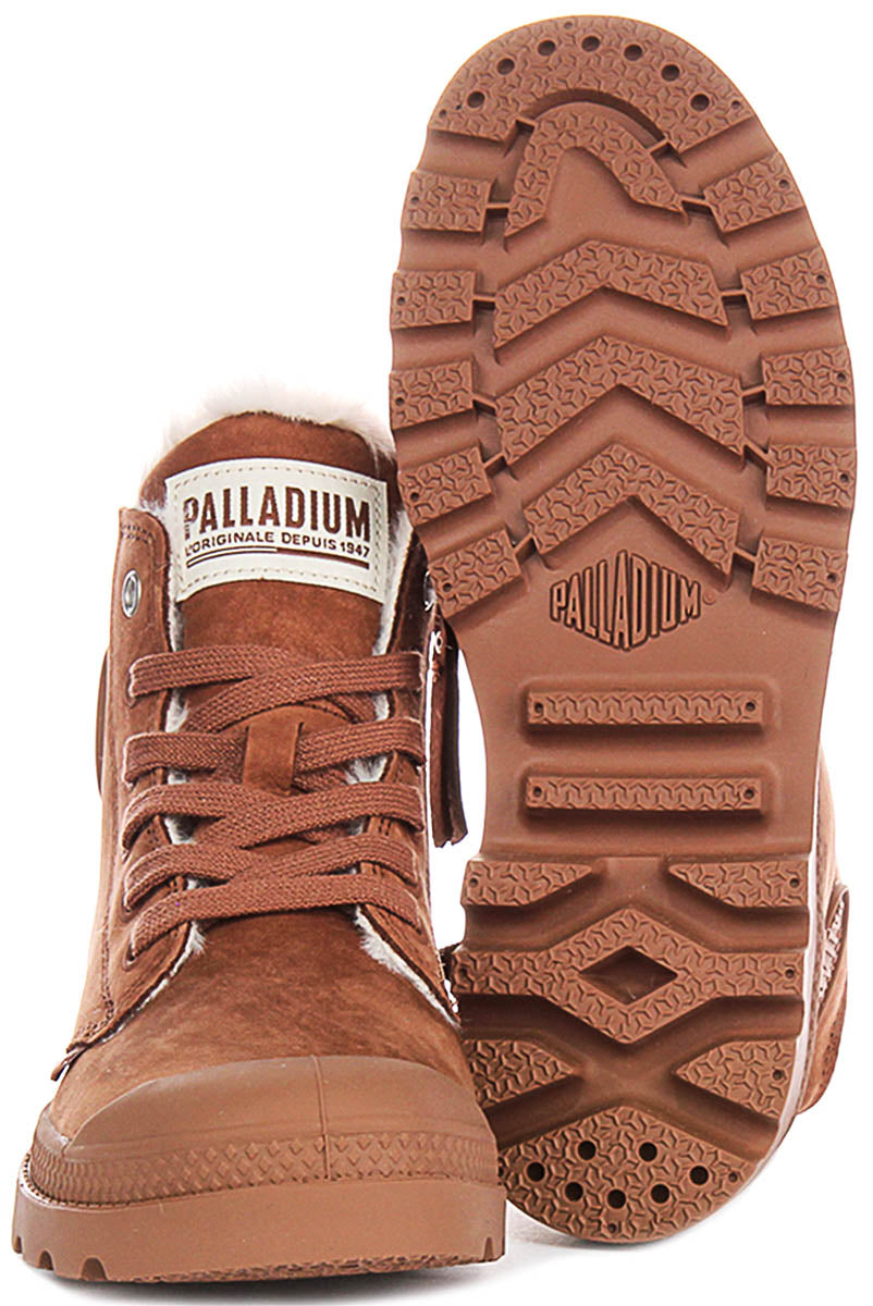Palladium Pampa Hi Zip Wool In Tan Brown For Women