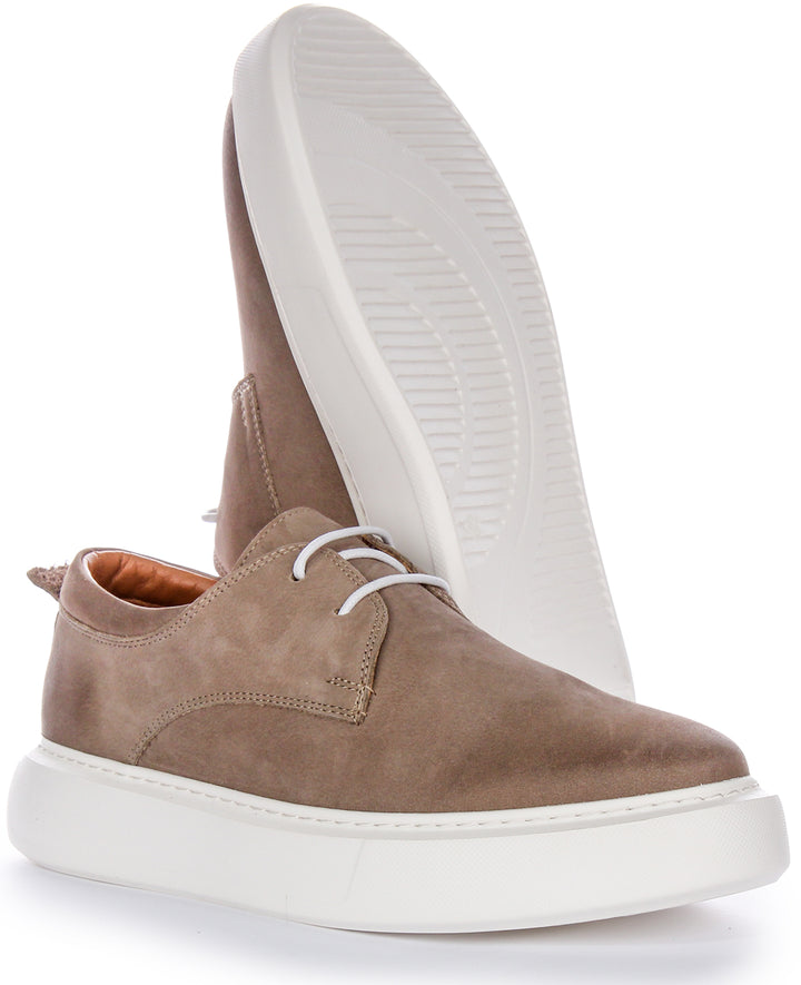 JUSTINREESS Earl Chaussures décontractées pour hommes en cuir nubuck avec silhouette élégante en taupe