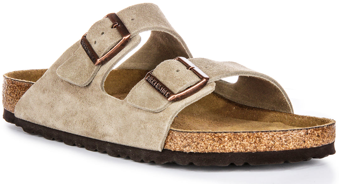 Birkenstock Arizona Soft Foot Bed In Taupe Suede Sandals