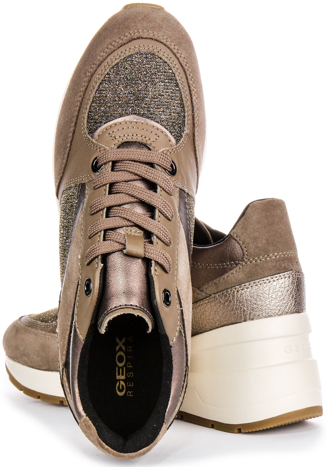 Geox D Zosma A Taupe For Women Wedge Platform Sneakers – 4feetshoes