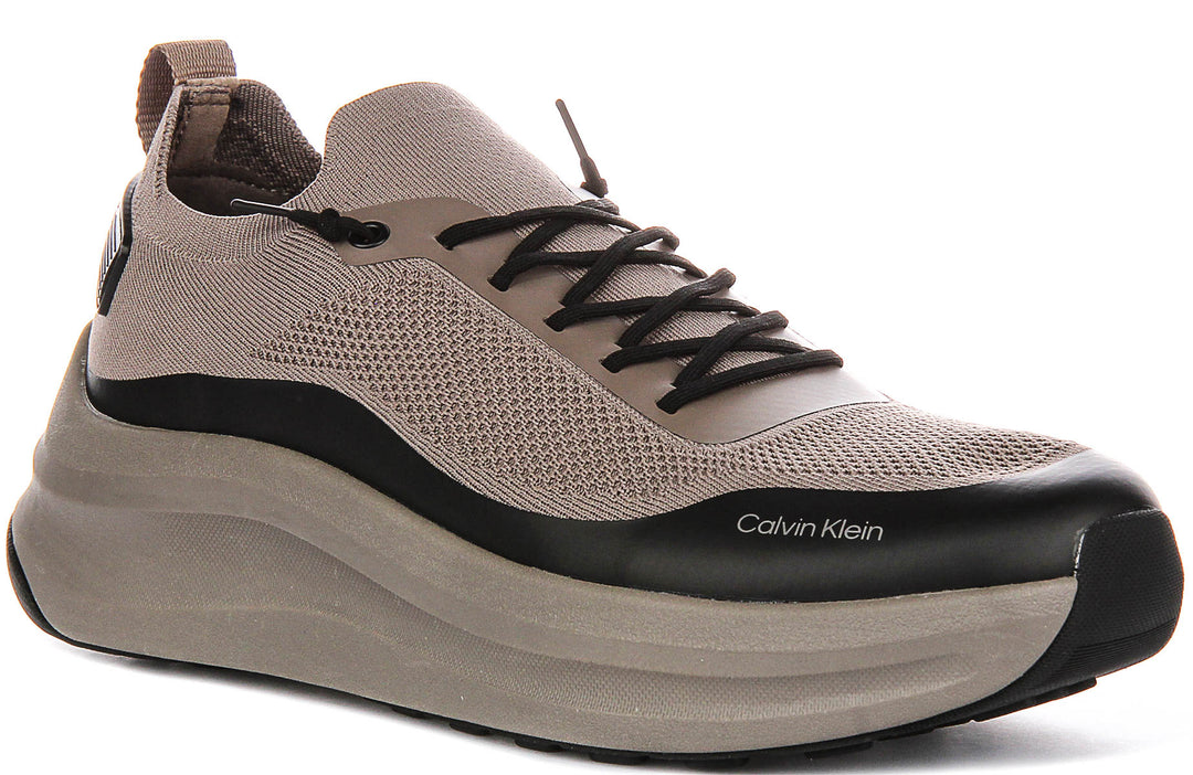 Calvin Klein Chunnky Knit Slip On Runner In Taupe For Men
