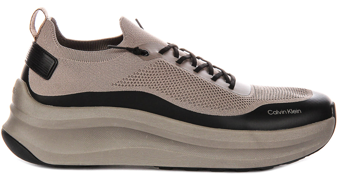 Calvin Klein Chunnky Knit Slip On Runner In Taupe For Men