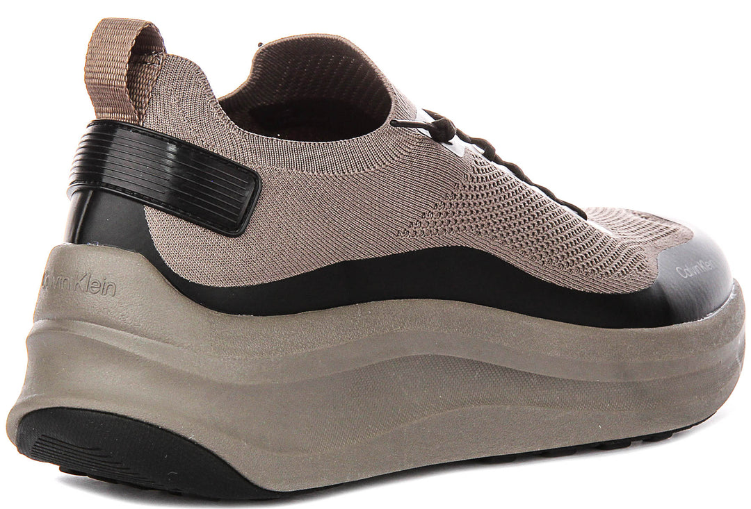 Calvin Klein Chunnky Knit Slip On Runner In Taupe For Men
