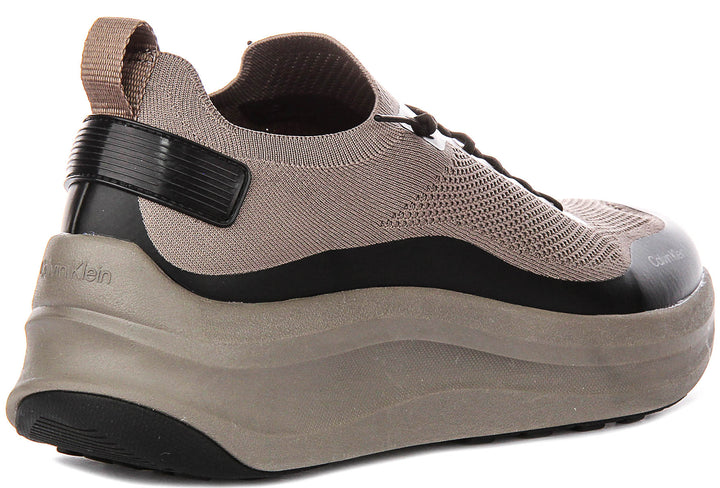 Calvin Klein Chunnky Knit Slip On Runner In Taupe For Men