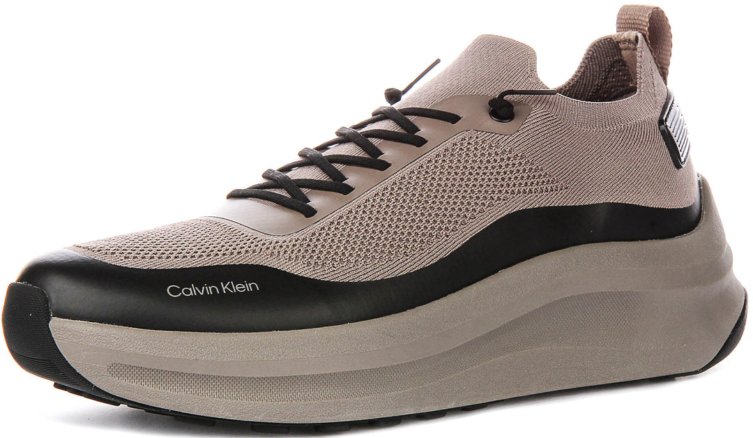 Calvin Klein Chunnky Knit Slip On Runner In Taupe For Men