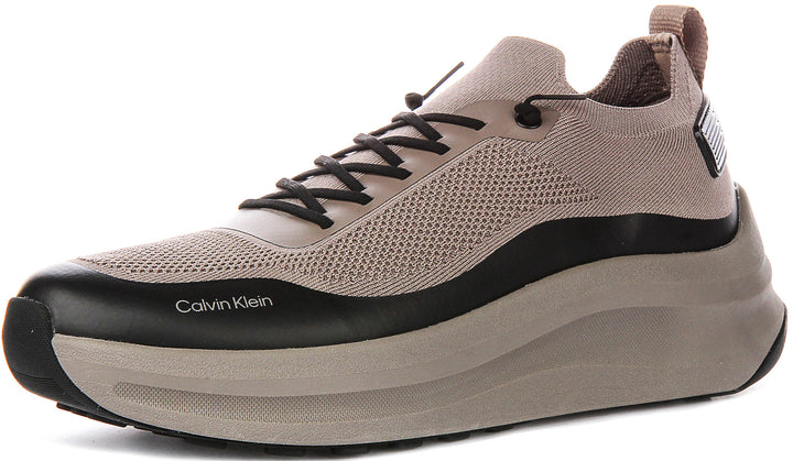 Calvin Klein Chunnky Knit Slip On Runner In Taupe For Men