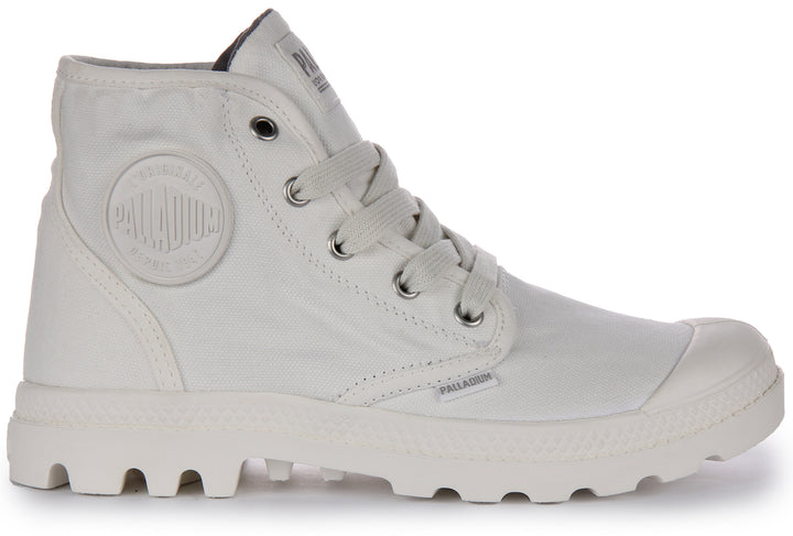 Palladium Pampa Hi Botín vegana de lona con cordones para mujer en blanco