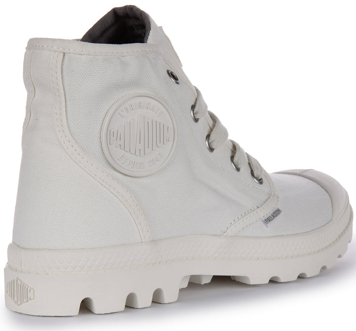 Palladium Pampa Hi Bottines végane en toile à lacets pour femmes en blanc