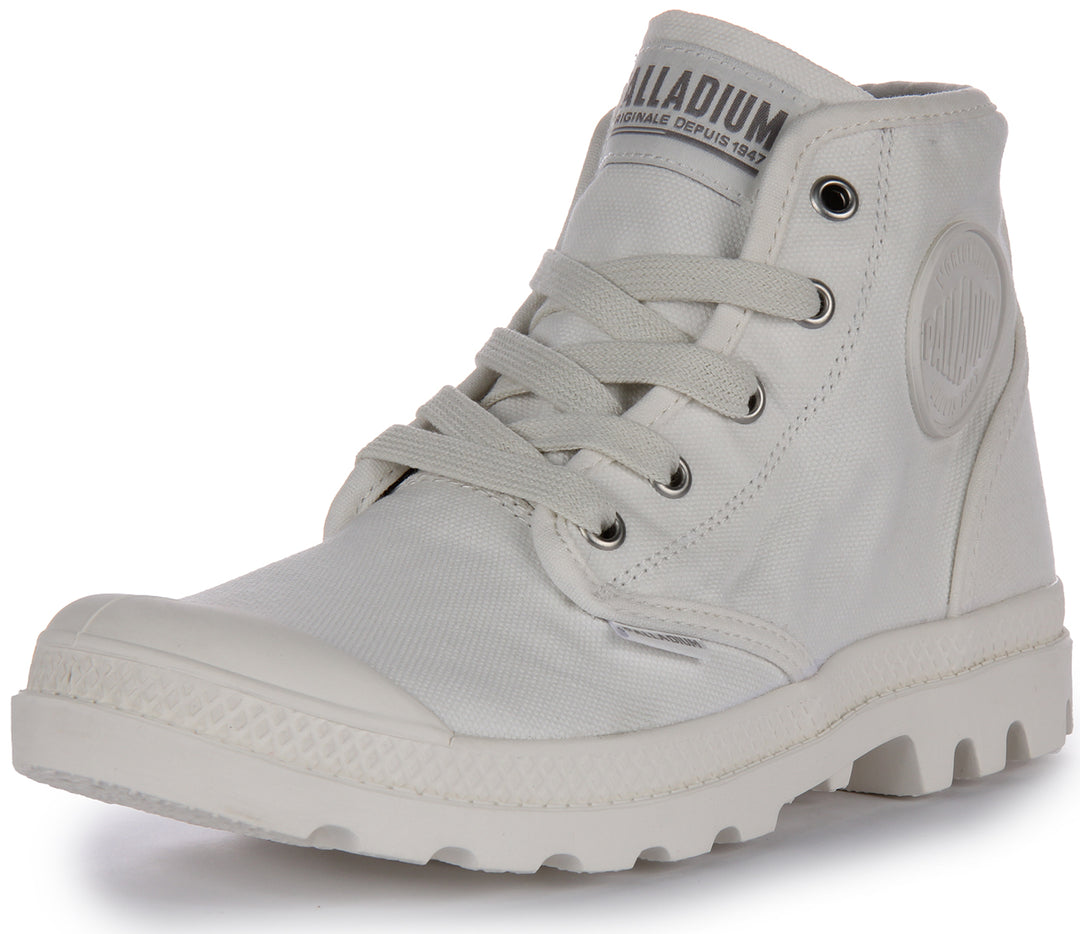 Palladium Pampa Hi Bottines végane en toile à lacets pour femmes en blanc