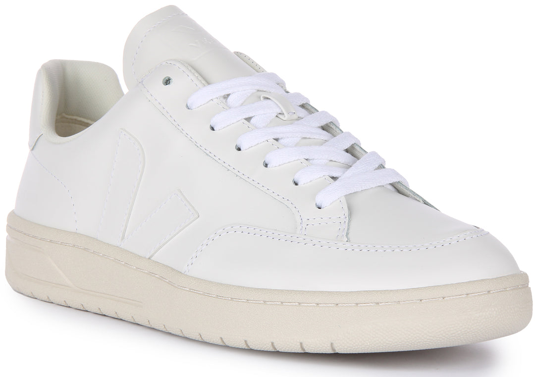 Veja V-12 Leather In White For Women Lace up Court Inspired
