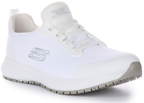 Skechers Work Squad SR Zapatillas con cordones elásticos de malla ligera para mujer en blanco