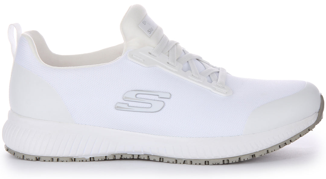 Skechers Work Squad SR Zapatillas con cordones elásticos de malla ligera para mujer en blanco