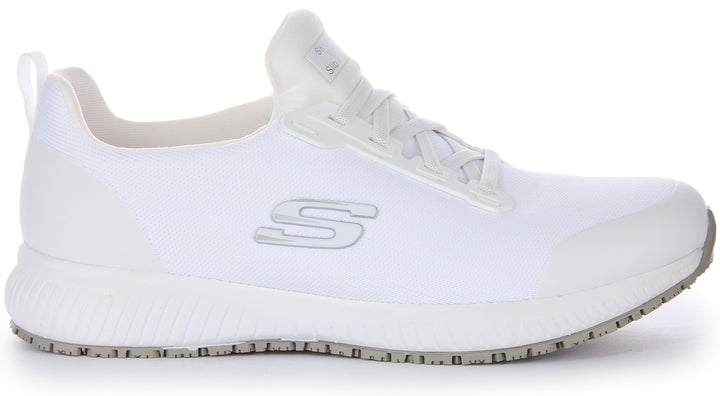 Skechers Work Squad SR Zapatillas con cordones elásticos de malla ligera para mujer en blanco