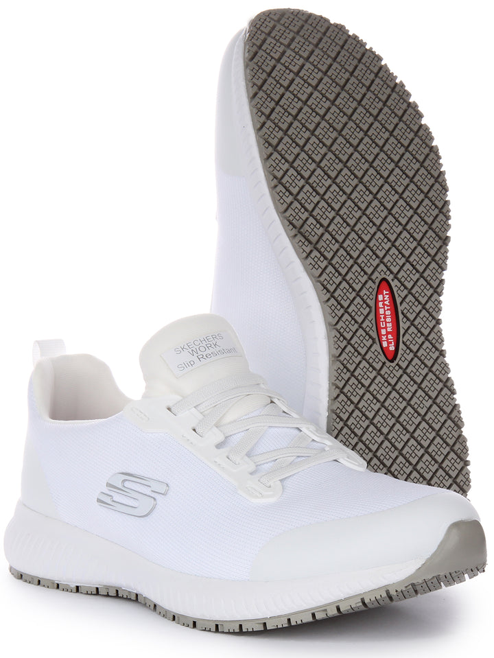 Skechers Work Squad SR Zapatillas con cordones elásticos de malla ligera para mujer en blanco