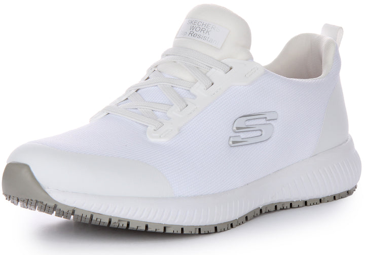 Skechers Work Squad SR Zapatillas con cordones elásticos de malla ligera para mujer en blanco