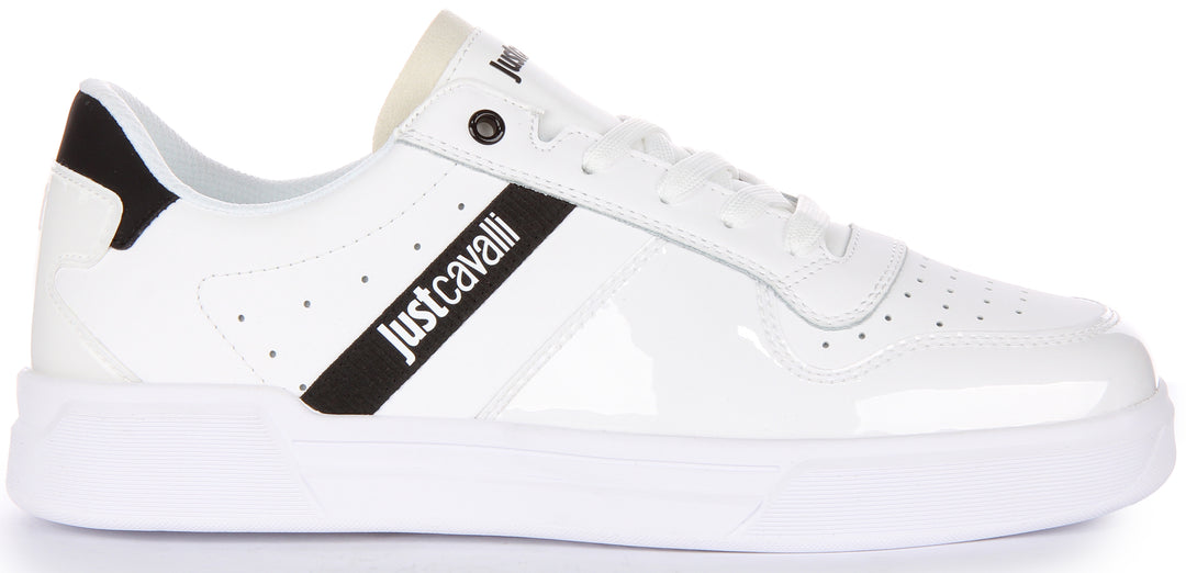 Just Cavalli Fondo Zapatillas con cordones de piel sintética para hombre en blanco