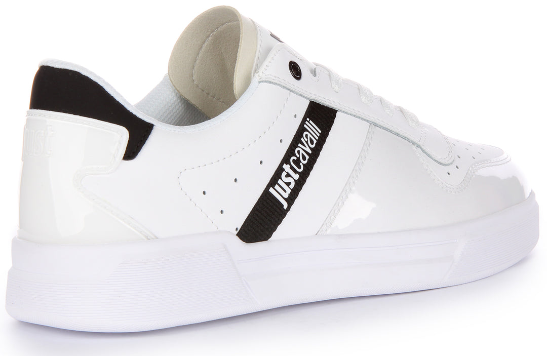 Just Cavalli Fondo Zapatillas con cordones de piel sintética para hombre en blanco