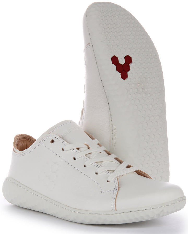 Vivobarefoot Geo Court III Zapatillas con cordones de piel resistentes a los pinchazos para mujer en blanco