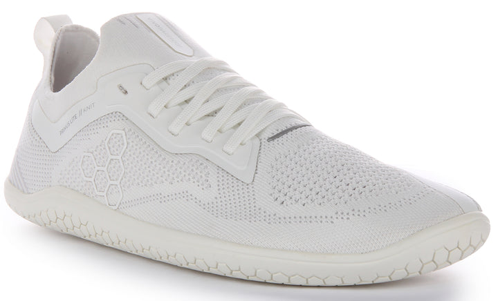 Vivobarefoot Primus Lite Knit Baskets à lacets résistantes à la perforation pour femmes en blanc