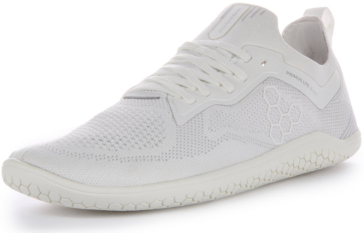 Vivobarefoot Primus Lite Knit Zapatillas con cordones resistentes a los pinchazos para mujer en blanco