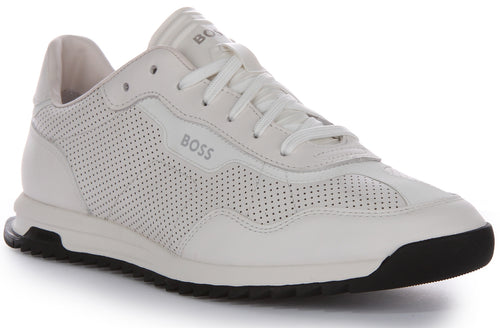 Boss Zayn Low Profile Perf Leather In White For Men
