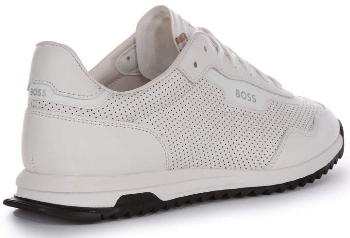 Boss Zayn Low Profile Perf Leather In White For Men