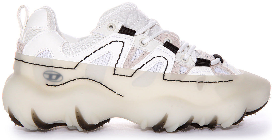 Sneaker in mesh e pelle Diesel SPrototype P1 W Utility Layered con gabbia in gomma in bianco