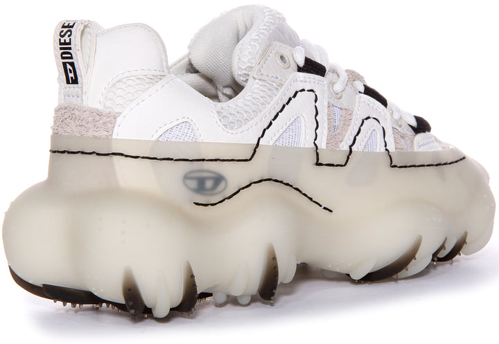 Sneaker in mesh e pelle Diesel SPrototype P1 W Utility Layered con gabbia in gomma in bianco