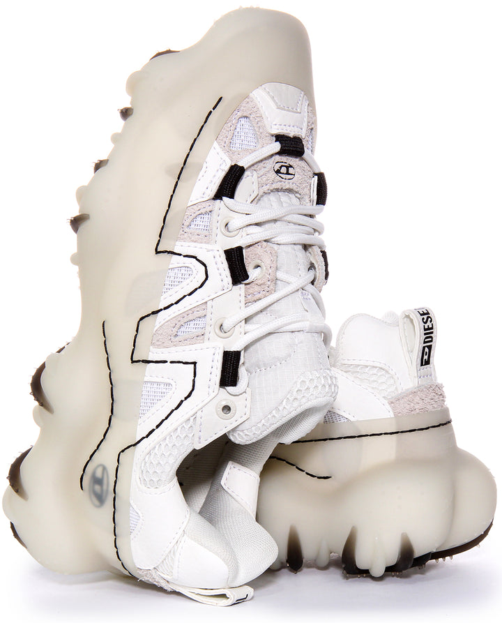 Sneaker in mesh e pelle Diesel SPrototype P1 W Utility Layered con gabbia in gomma in bianco