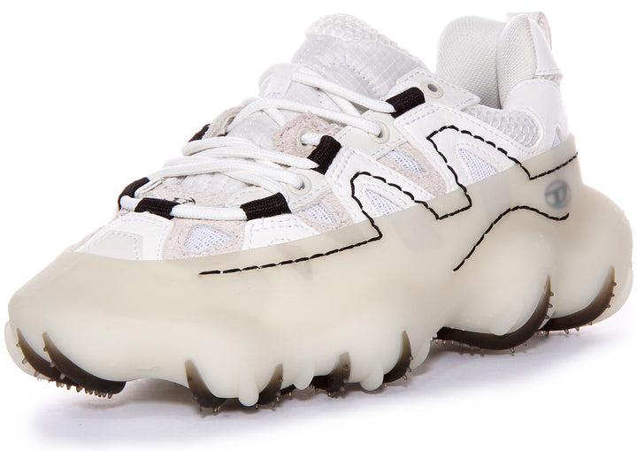 Sneaker in mesh e pelle Diesel SPrototype P1 W Utility Layered con gabbia in gomma in bianco