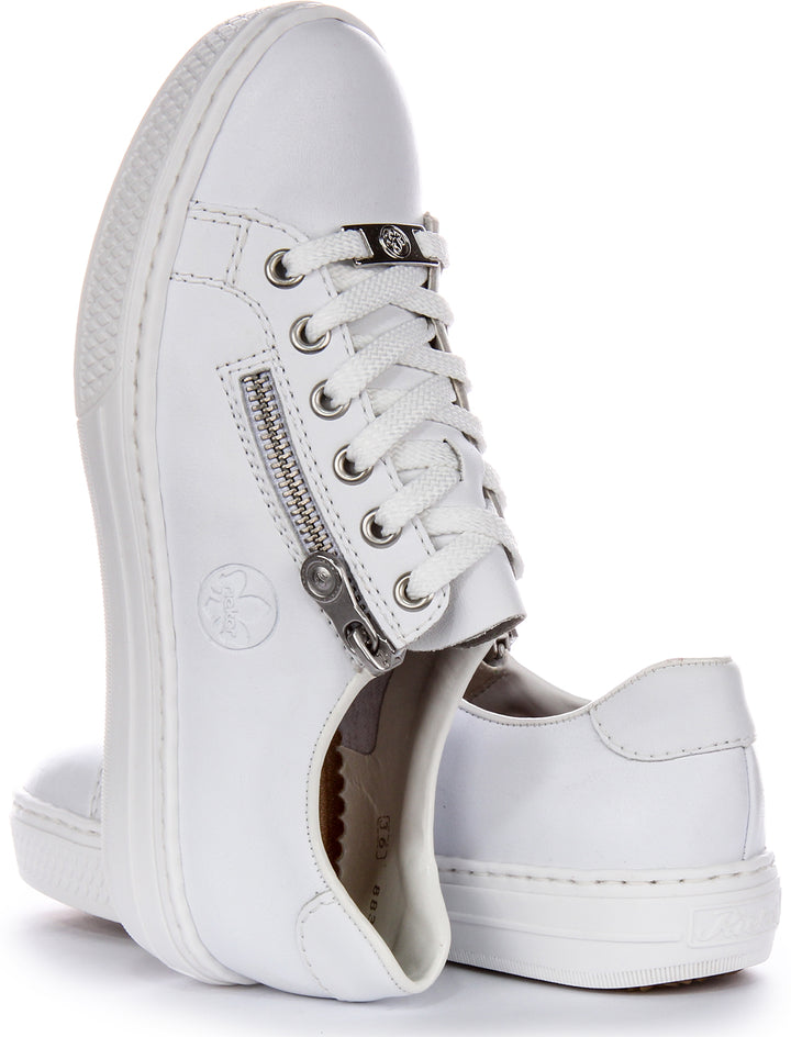 Rieker Flat Laces Side Zipper Chaussures basses en cuir pour femmes en blanc