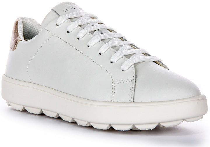 Geox D Spherica Ecub Baskets Femme en Cuir Nappa Blanc, Confort Coussin UL