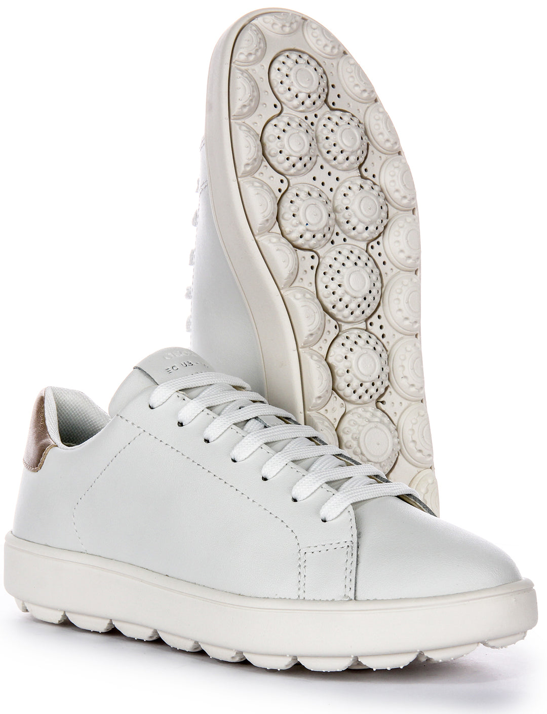 Geox D Spherica Ecub Baskets Femme en Cuir Nappa Blanc, Confort Coussin UL