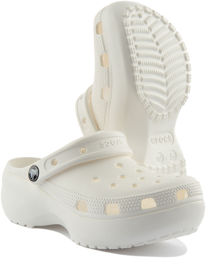 Crocs Classic Sabots en Caoutchouc Plateforme En Blanc