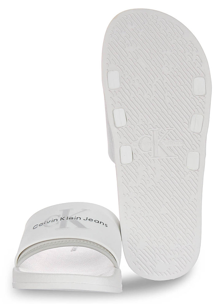 Calvin Klein Jeans Slide Rubbber In White For Men