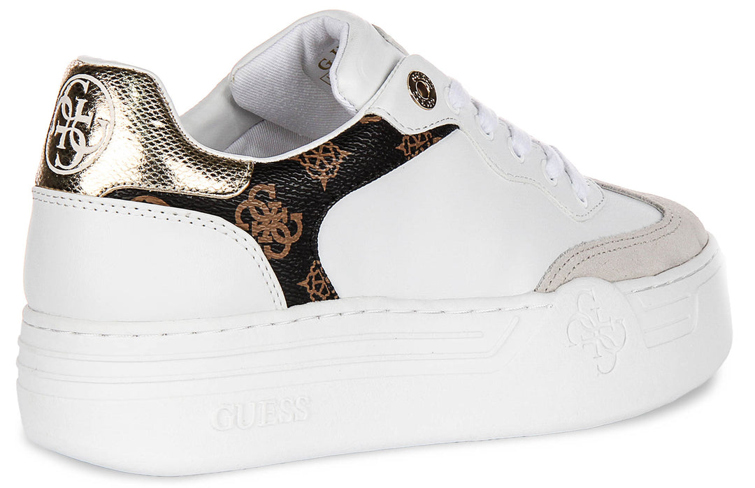 Guess Swole Leather Sneakers In White for Women