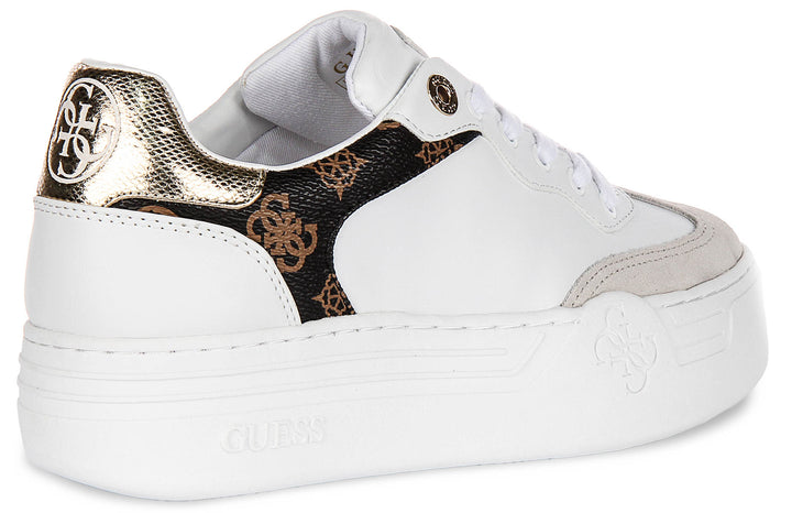 Guess Swole Leather Sneakers In White for Women