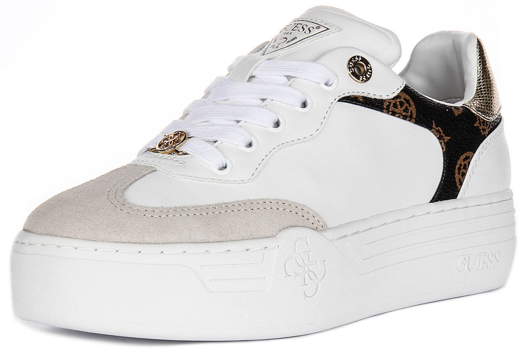 Guess Swole Leather Sneakers In White for Women