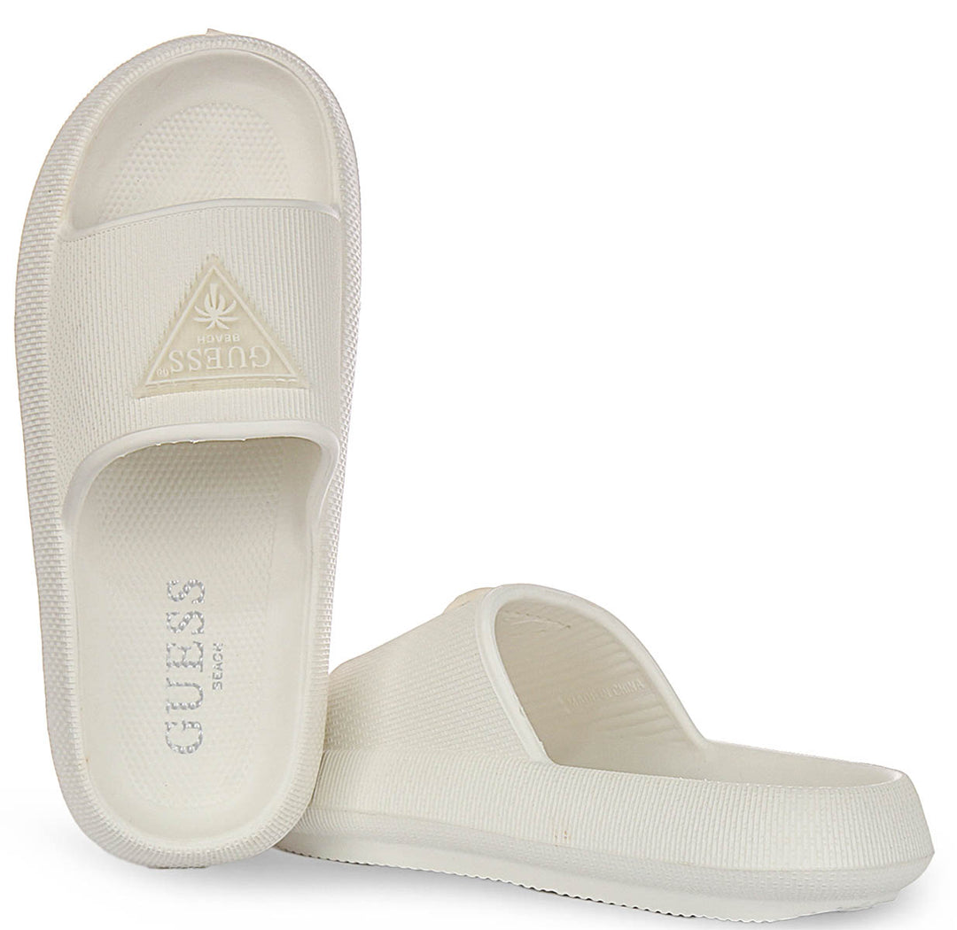 Guess 4G Beach Milk Sliders In White For Women