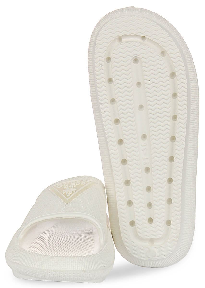 Guess 4G Beach Milk Sliders In White For Women