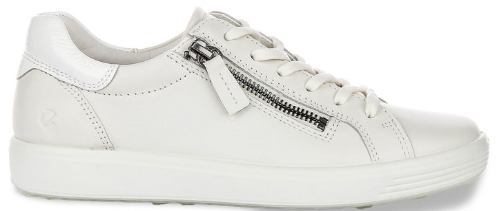 Ecco Soft 7 Side Zip In White For Women
