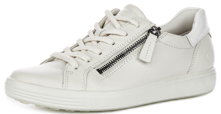 Ecco Soft 7 Side Zip In White For Women