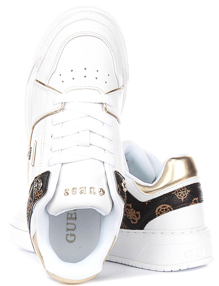 Guess Delove In White Brown Sneakers For Women