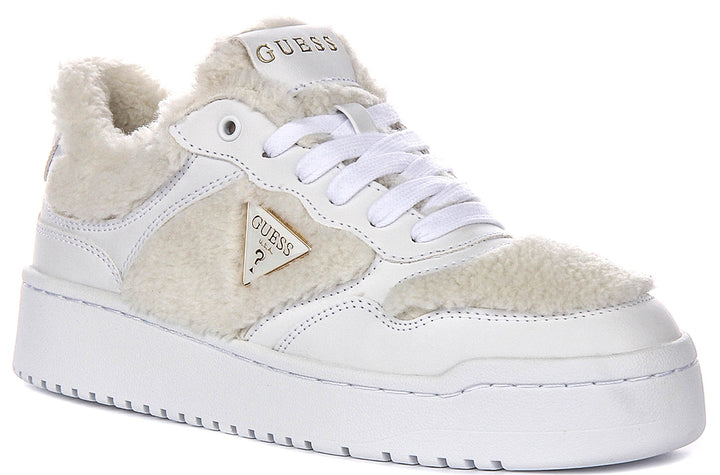 Guess Miram10 In White Fur Sneakers For Women