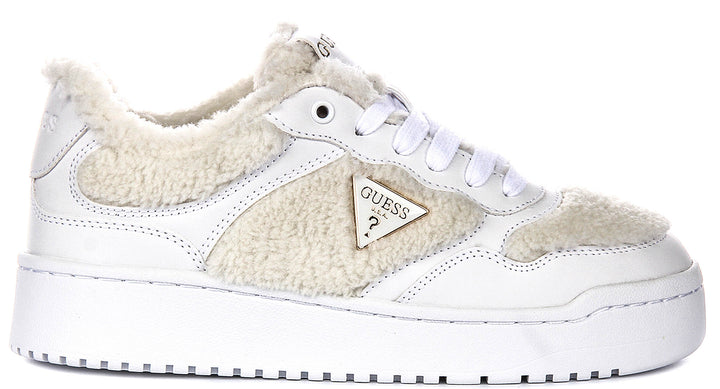 Guess Miram10 In White Fur Sneakers For Women