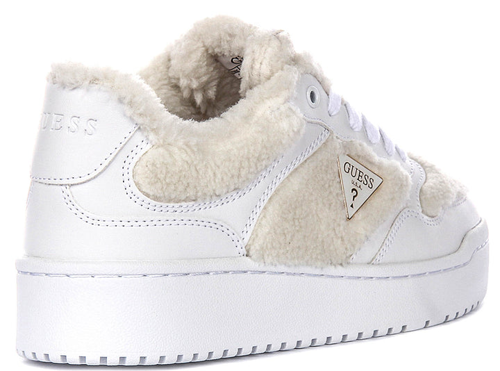 Guess Miram10 In White Fur Sneakers For Women