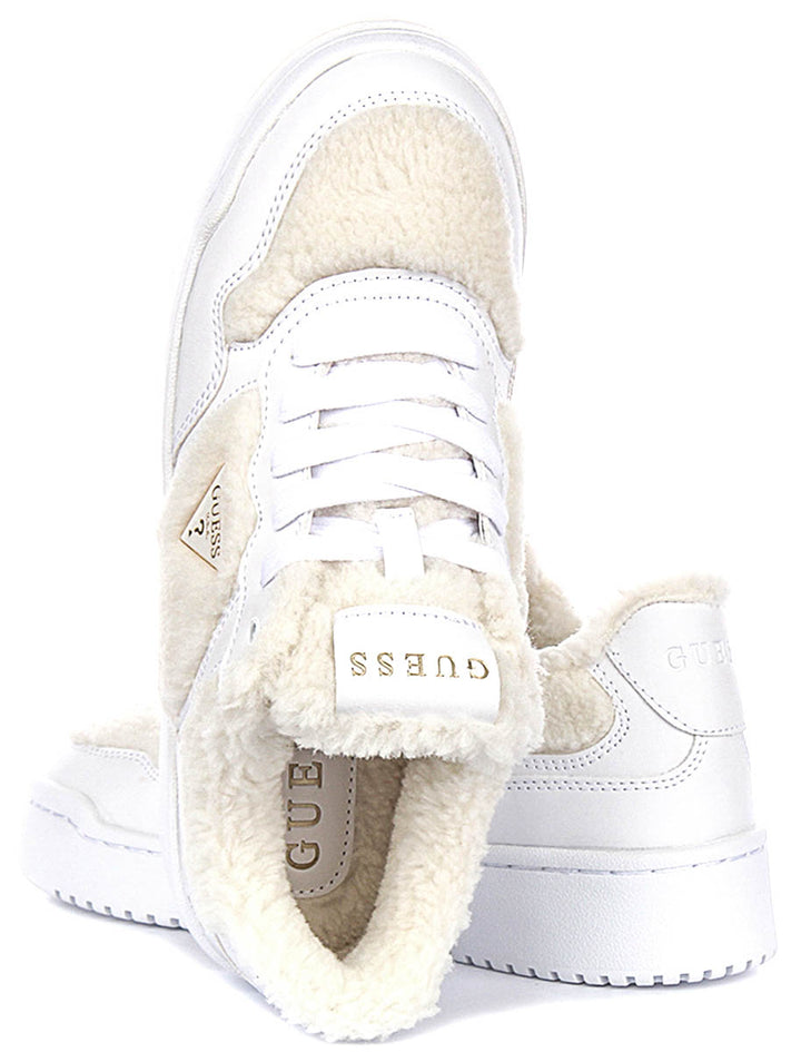 Guess Miram10 In White Fur Sneakers For Women