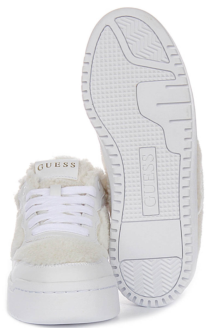 Guess Miram10 In White Fur Sneakers For Women
