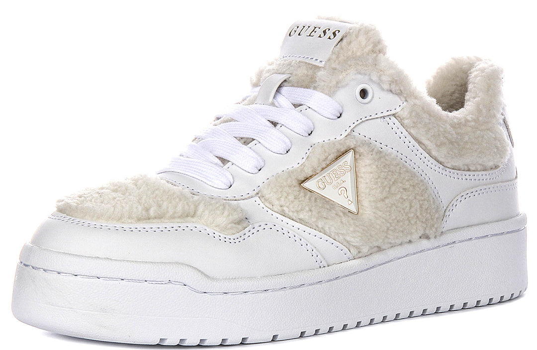 Guess Miram10 In White Fur Sneakers For Women