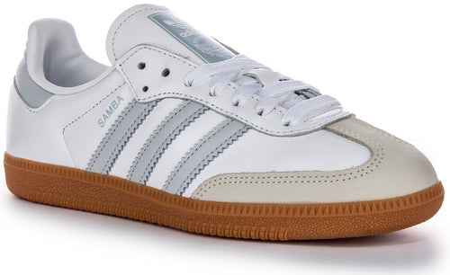 Sneakers da donna in pelle Adidas Samba OG 3 Stripes Retro Contrast 70s in bianco grigio